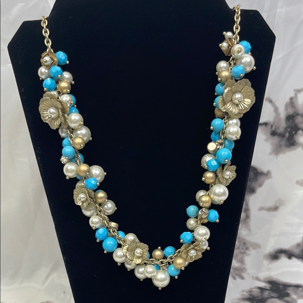 VCLM Signed Cocktail Statement Necklace Beads Pearls Flowers Rhinestones Chacha